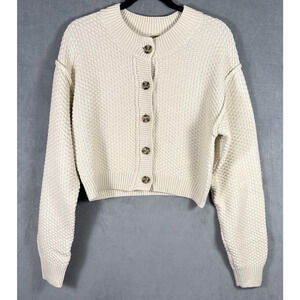 Free People Cream Button-Up Sweater